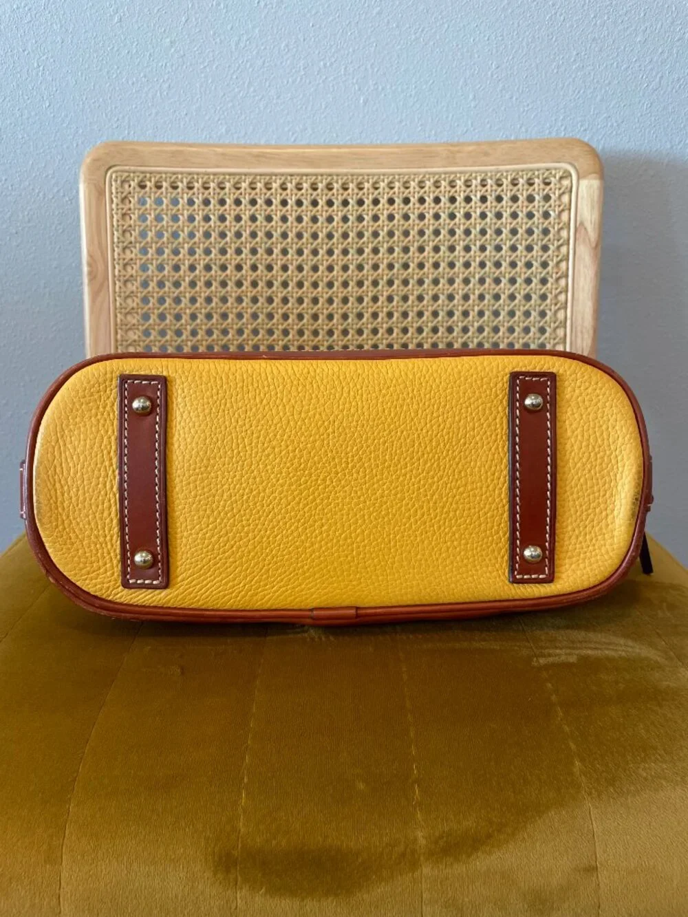 Dooney & Bourke Pebble Leather Domed Satchel Mustard Yellow